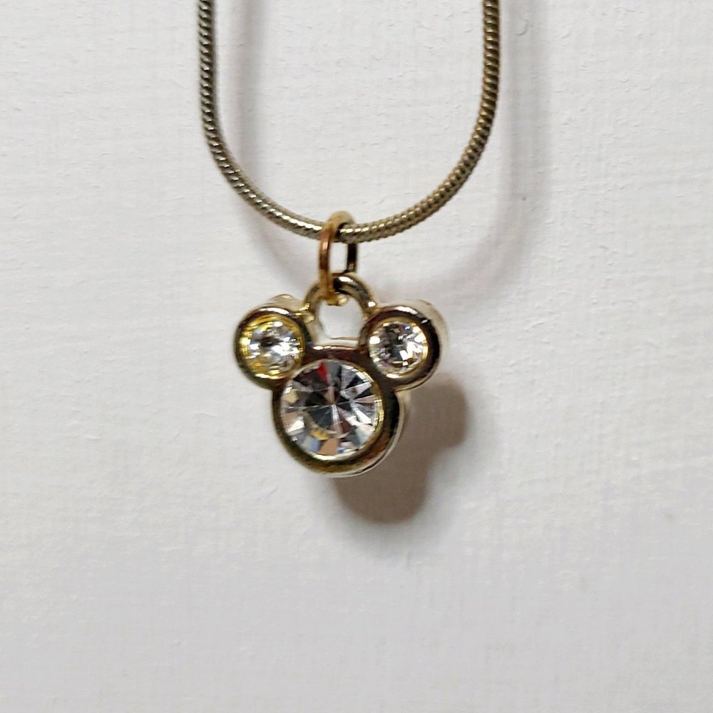 **SALE** 3/20.00 DISNEY Silvertone Rhinestone MICKEY HEAD Pendant Necklace 16"